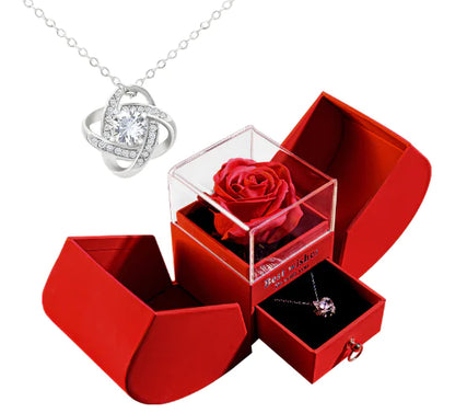 White Gold Necklace with Real Rose - Simple Design (One Piece)