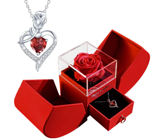 White Gold Necklace with Real Rose - Simple Design (One Piece)