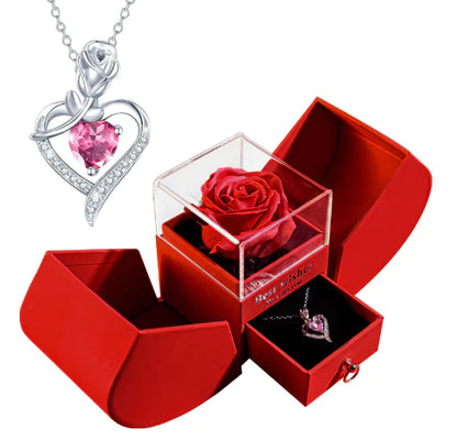 White Gold Necklace with Real Rose - Simple Design (One Piece)