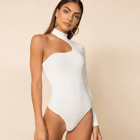 "Winter Women's High Neck One Shoulder Cut-out Bodysuit"